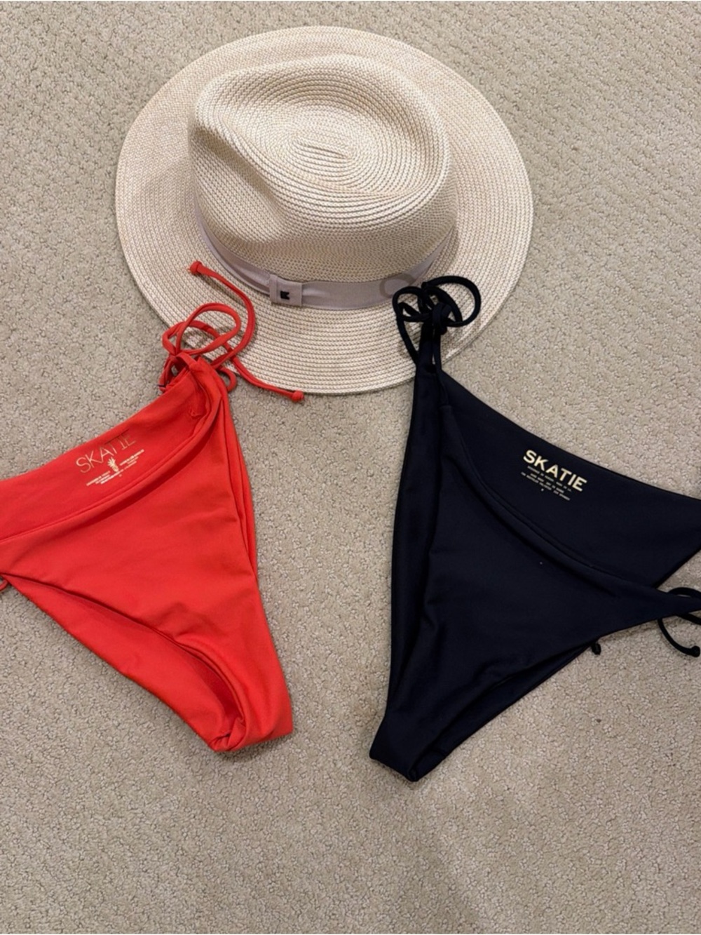 Skatie Tie-Side Bikini Bottoms in Red/Coral and Black